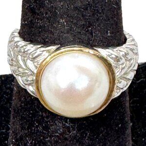 Sterling Silver & 14K Gold Accent Pearl Ring Size 6.75 Womens Elegant Gift Mom